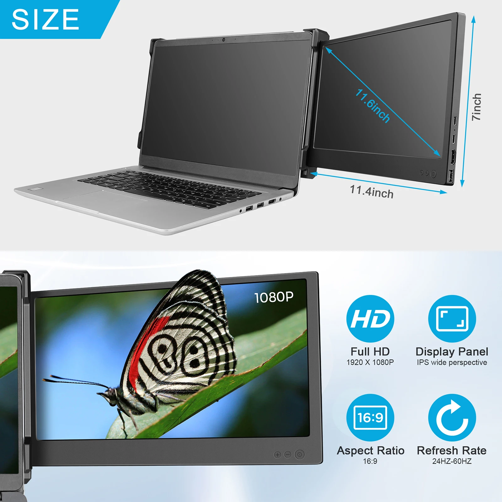 

Portable Gaming Monitor IPS 1920x1080 4K 11.6" Type USB-C HDMI Display FHD Screen for Laptop PC Phone PS4 Xbox Nintendo Switch