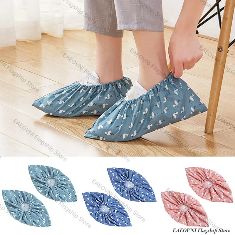 

Washed Thicken Reusable Elastic Shoe Cover Home Indoor Antiskid Overshoes Student Non-woven Solid Color Dust Proof Feet Cover 장화