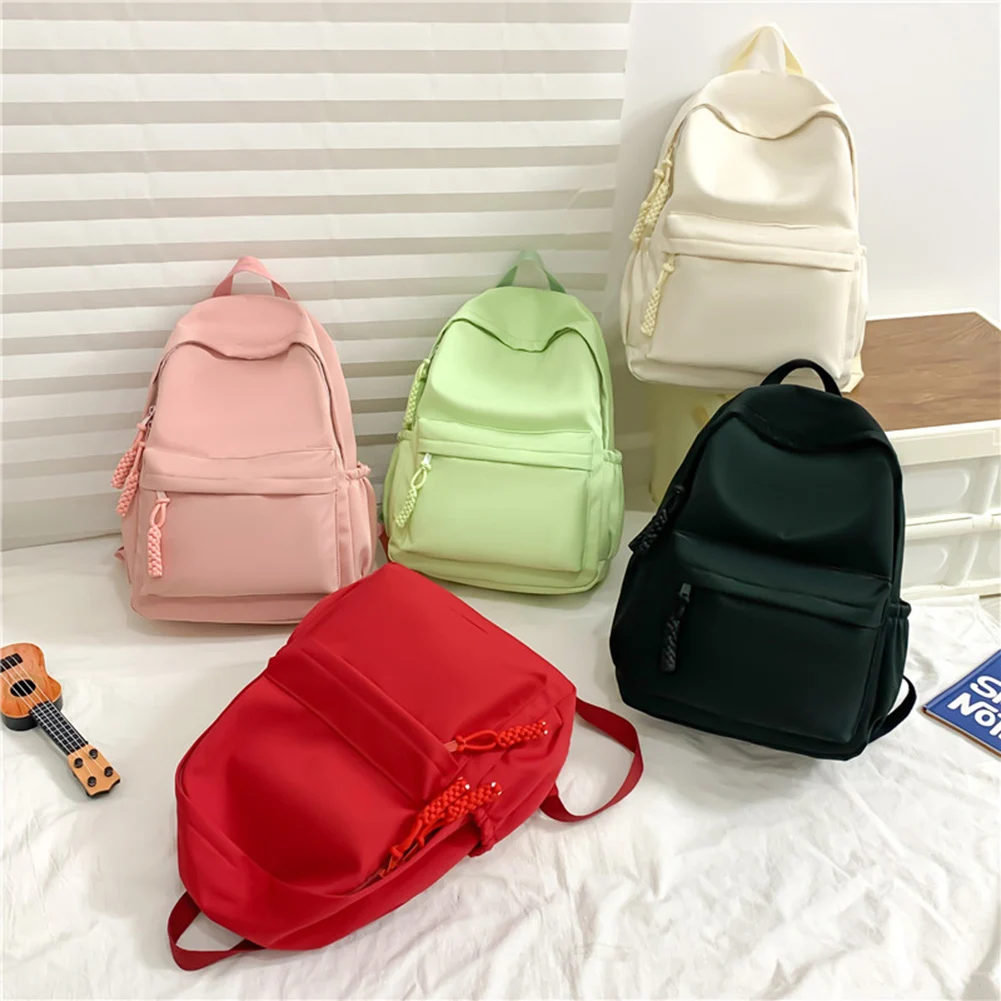 

Women Students Shoulder Bag Nylon Ladies Students Backpack Solid Color Casual Large-capacity Smooth Zipper Outdoor Play Sport