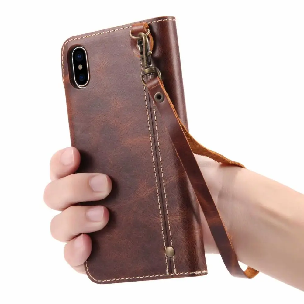 for iPhone 14 13 12 11 XS MAX XR 8 7 Plus Luxury Vintage Cowhide Genuine Real Leather Case Flip Wallet Card Business Phone bag