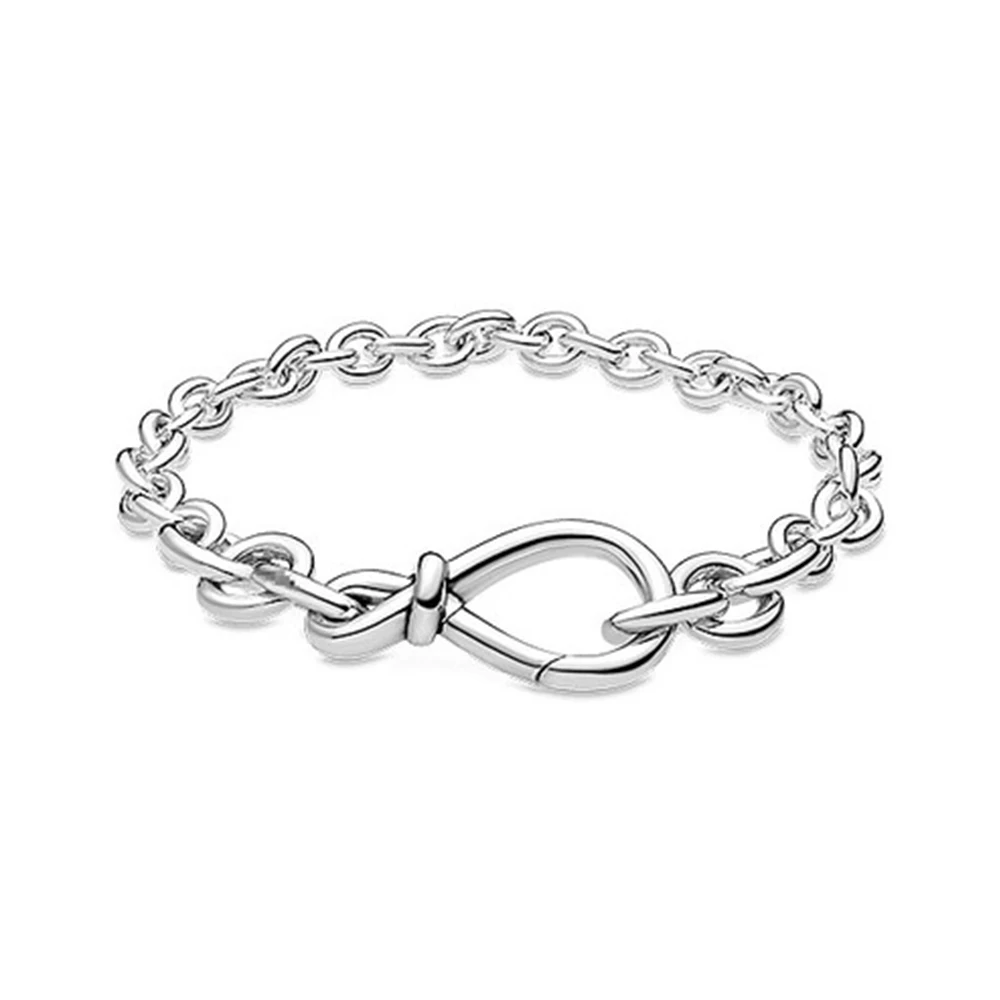 

S925 Silver Symbol Bow Bracelet Silver Plated Curb Chain Fit for Pandora Original Link Making Fashion Jewelry for Women Gifts