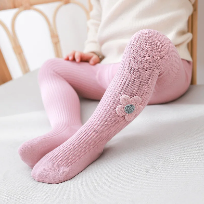 Spring Autumn Flower Vertical Stripe Children's Pantyhose For Tight Baby 1-8 Yrs  Solid Color  Girl's Cotton Kids Socks