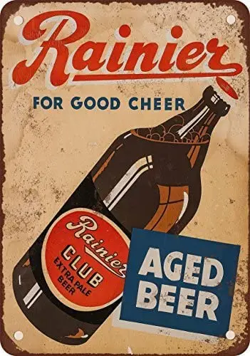 

1934 клубный бледный пиво Rainier, винтажная репродукция, металлический жестяной знак 12x18 дюймов