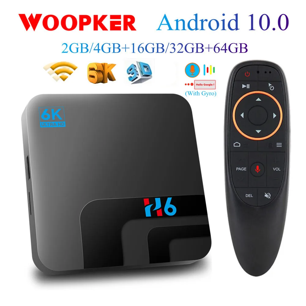 ТВ-приставка H6 Android 10 4 ГБ 64 32 6K 3D видео HD медиаплеер 2 4G 5 ГГц Wi-Fi Bluetooth с голосовым