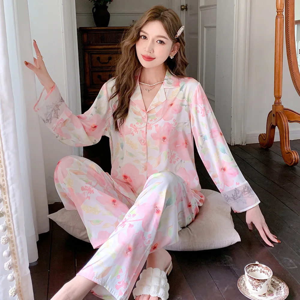 New style pajamas women's ice silk beautiful and dreamlike home clothes suit  pigiami donna  잠옷 여름  pajama