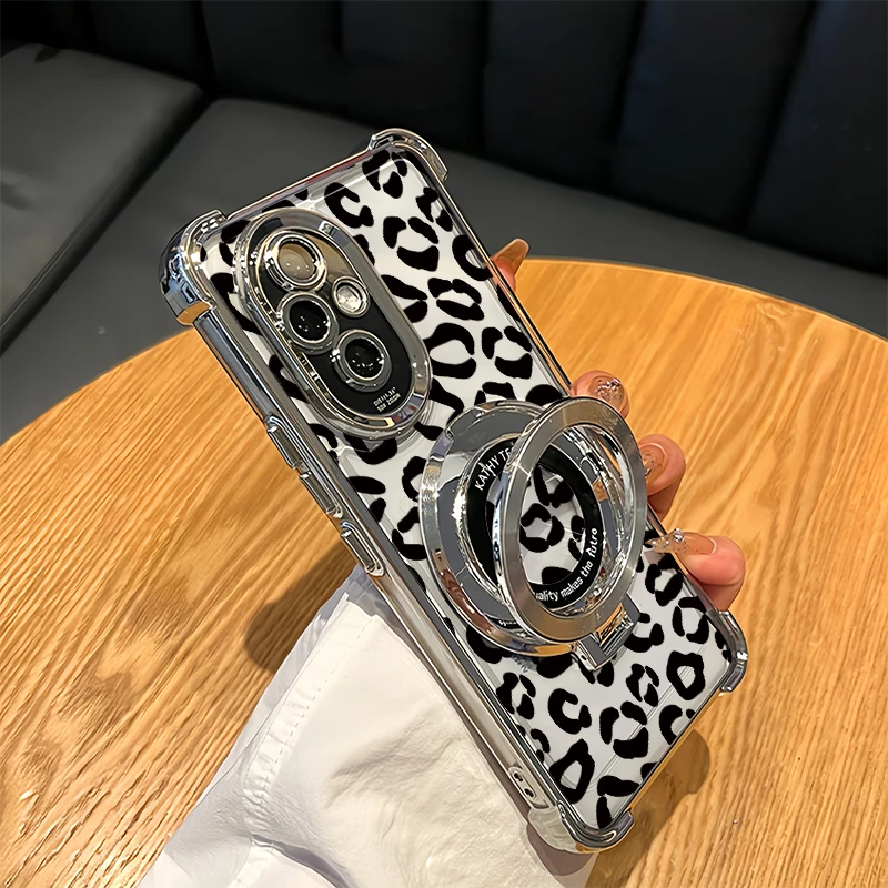 Фото Чехол для телефона OPPO F29 F17 Pro F19S F11 F27 F25 Pro F23 F21 F19, модный противоударный чехол с леопардовым принтом и подставкой №3