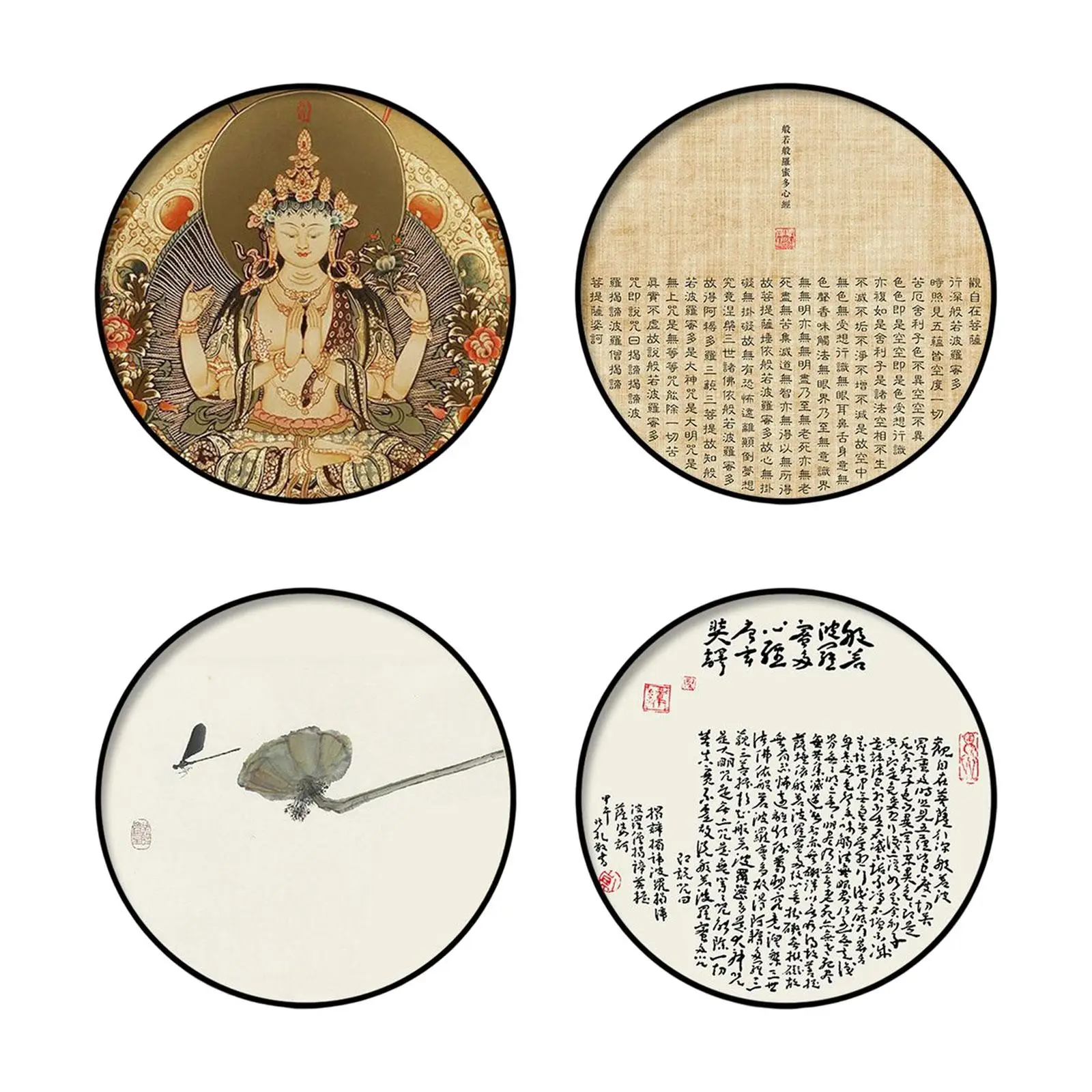 

Chinese Style Framed Canvas Wall Art Decor for Yoga Meditation Room Office