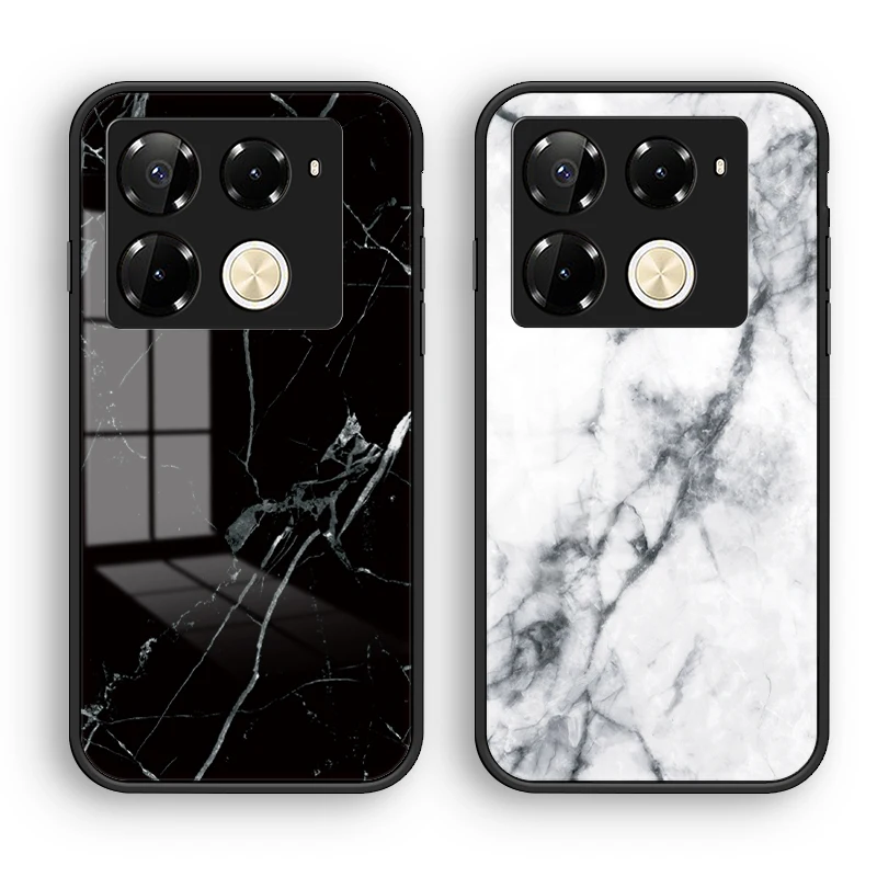 Закаленное стекло для Infinix Note 40 Pro 4G/Чехол Мраморное зернистое твердое покрытие