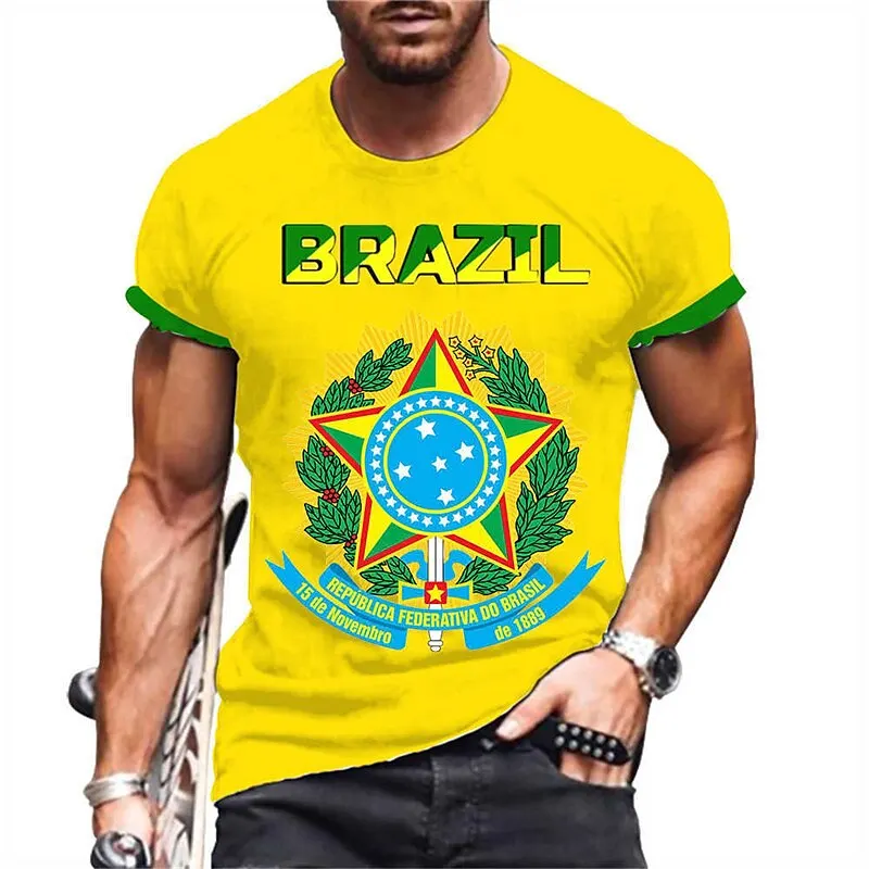 

New T-Shirts For Men 3d Brazilian Flag Printed Short Sleeved Casual Men Clothing Street Designer Tshirt Loose Oversized Tops Tee