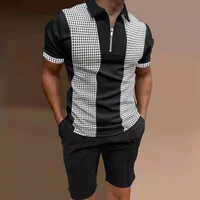 polo shirt summer mens new fashion half zipper short sleeved t shirt outdoor casual solid color polo shirt set 2 piece set