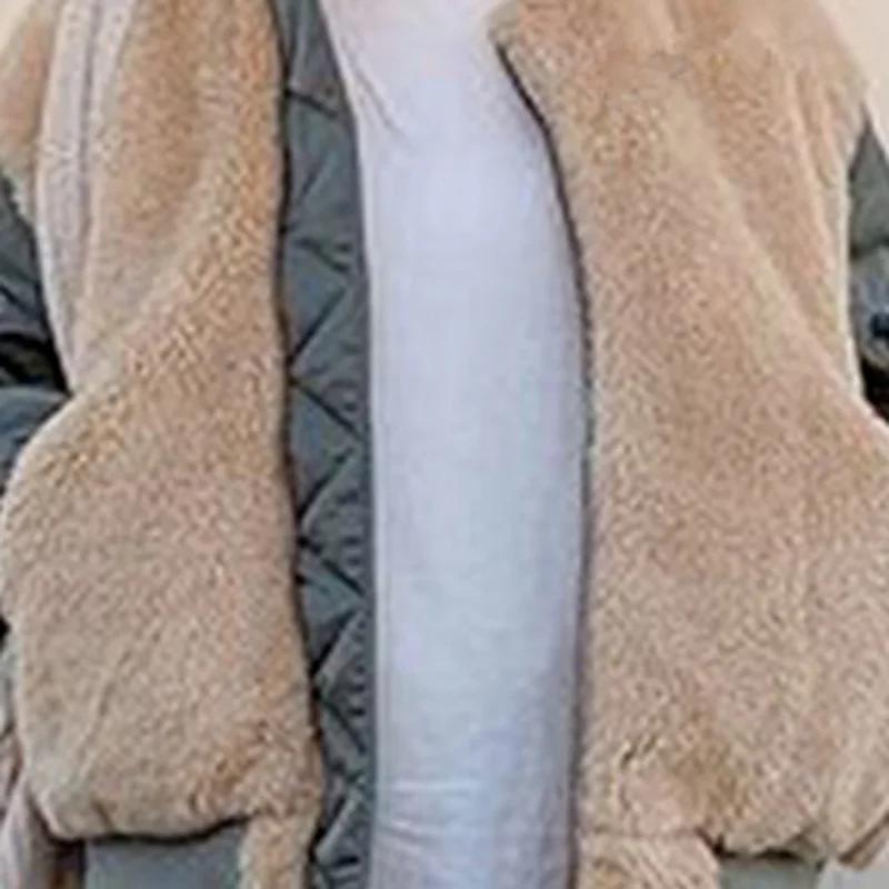 Parka Coat Women's Winter Warmth Stitching Velvet Thick Lamb Hair Zipper Casual Color Matching Cotton Coat Women's Clothing