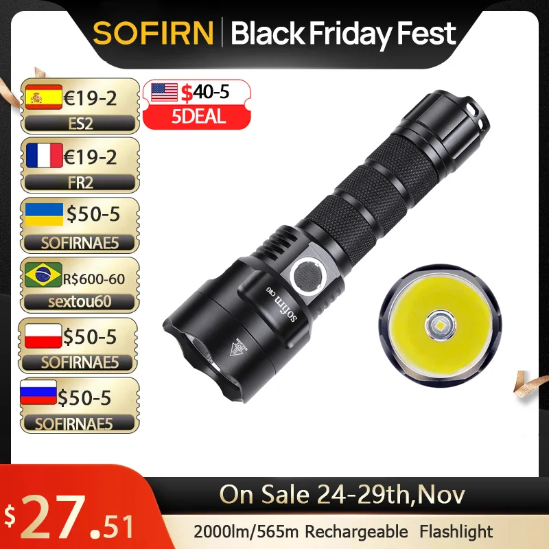 Sofirn C8G Powerful LED Flashlight 21700 SST40 18650 With Power Indicator Lantern Torch 2 Groups Ramping SOS Beacon Outdoor