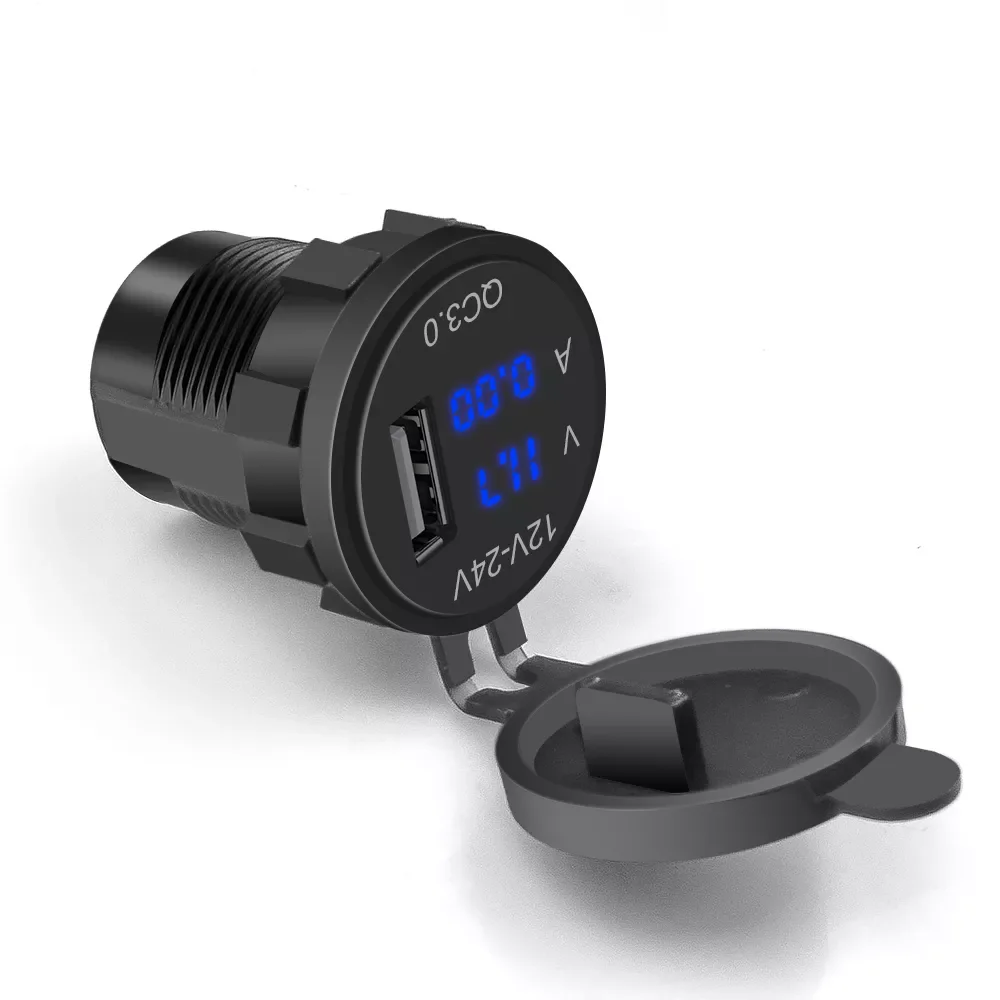

Hot QC 3.0 USB Phone Fast Charging Power Adapter LED Voltmeter Voltage Display Vehicle DC12V-24V Waterproof Socket