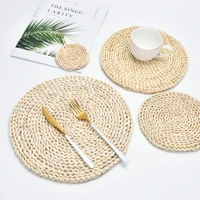 4ps round rattan corn woven handmade placemats coaster grass mats heat insulation kitchen accessories dining wedding home decor