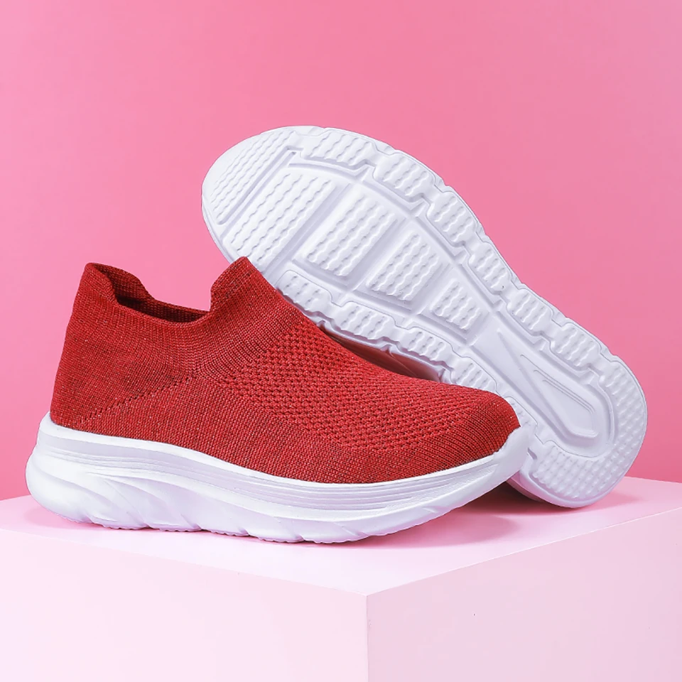 Loekeah Slip On Knitting Sock Casual Shoes Breathable Walking Shoes Lightweight Loafers Fashion Footwear For Women Jogging