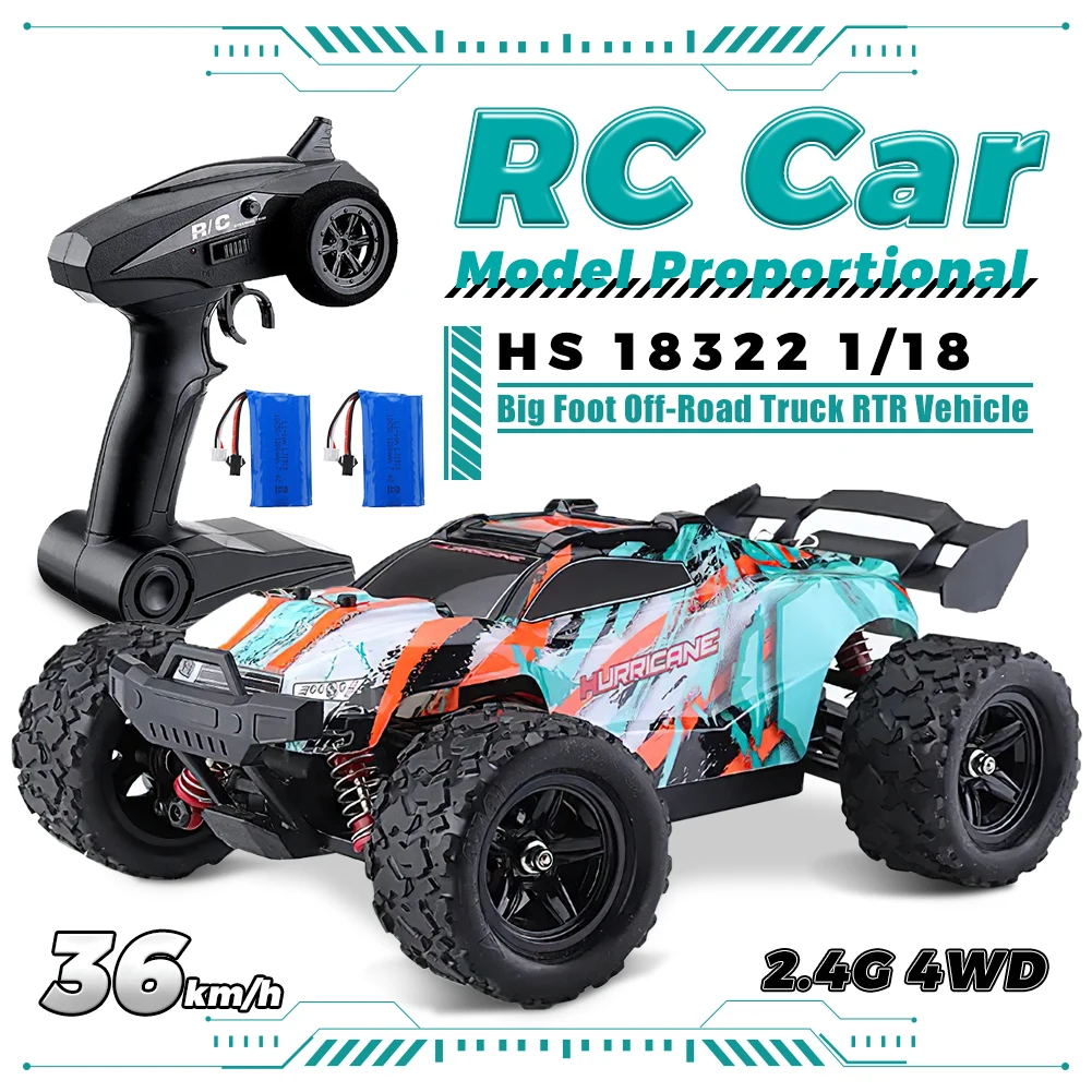 40+MPH 1/18 Scale RC Car 2.4G 4WD High Speed Fast Remote Controlled Large TRACK HS 18311/18312 18321 18302 RC Truck Toys