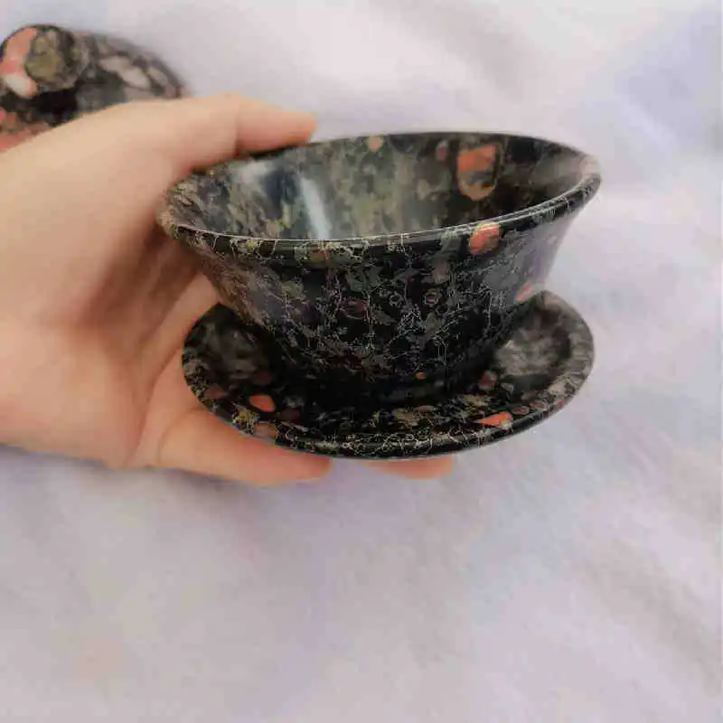 Фото Нефритовая чайная чаша с цветком сливы и крышкой оптом с магнитом Anshan Rock Jade Wine Set Чайный сервиз Нефритовая чайная чашка Нефритовые поделки №4