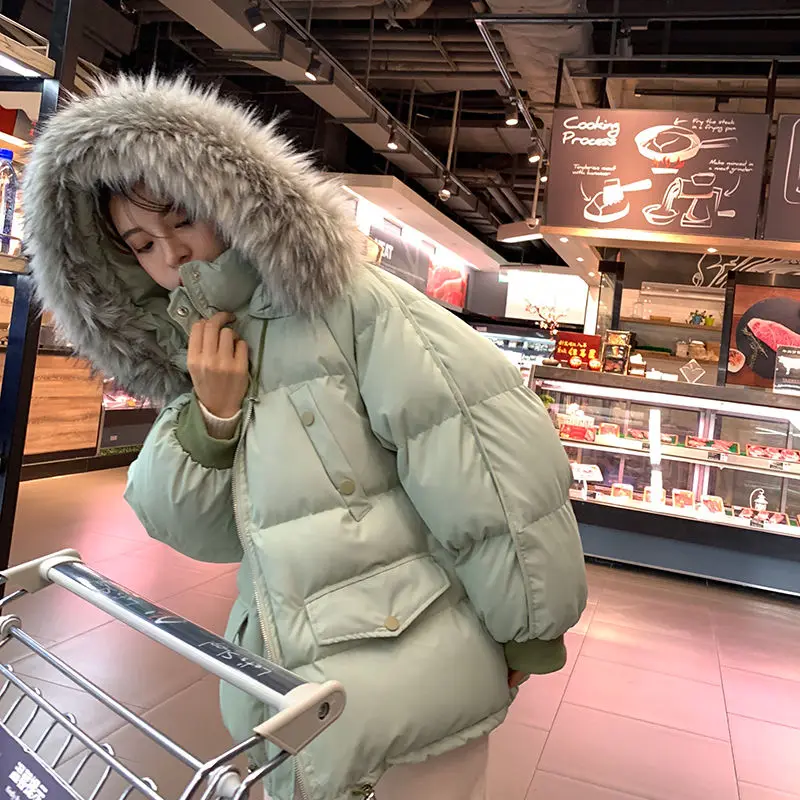 Women's Winter Coat Short Hooded Padded Jacket Warmth Parka Jacket Big Fur Collar Korean Fashion Student Wholesale Loose New