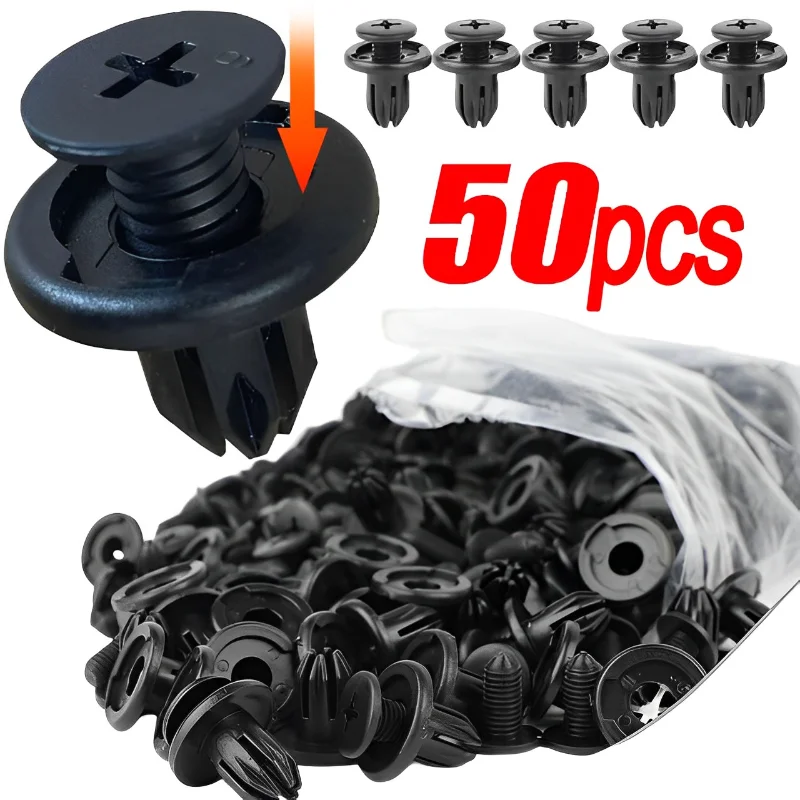 

50pcs Car 8mm Hole Plastic Rivets Fastener Push Clip Black Auto Vehicle Door Trim Panel Retainer Fastener Clips for Toyota Audi