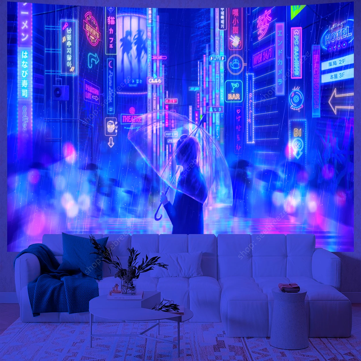 

Неоновый городской пейзаж гобелен 100% полиэстер