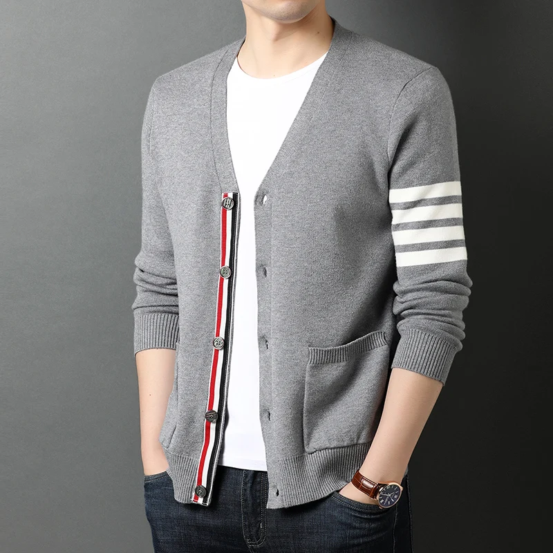 Sweatshirt Top New Autumn Winter Brand Fashion Knitted Men's Cardigan Sweater Black Korean Casual Coat Men's Clothing 2023