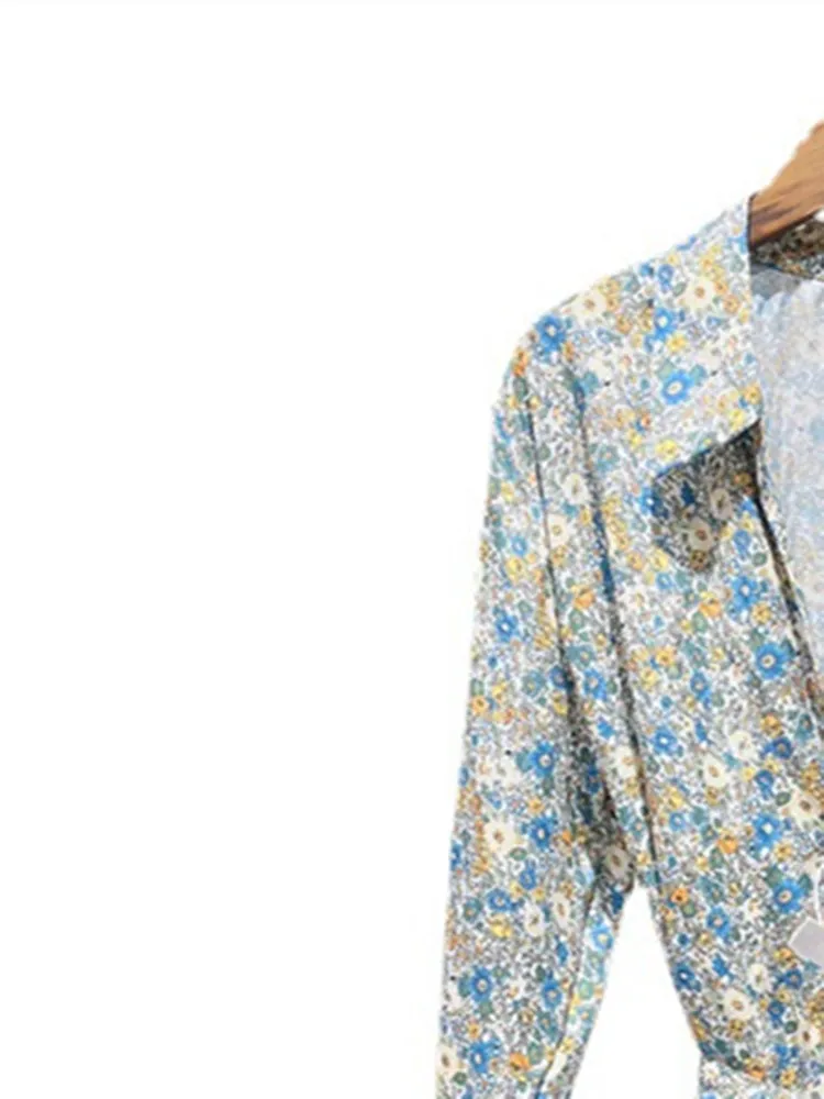 

Daisy Print Women Shirt Dress 2022 new Loose Turn-down Collar Single Button Long Sleeve Female Mini Robe