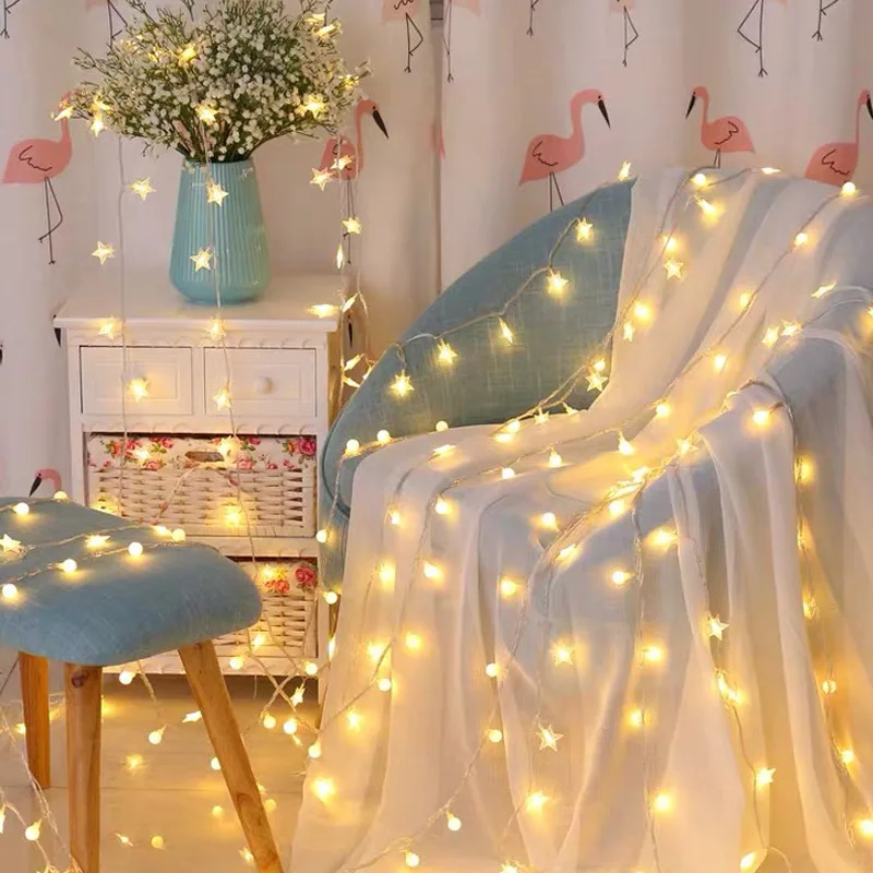 

Pentagram Led Lights Romantic LED String Light Garland Curtain Cute Ball Girl Bedroom Creative Funny Party Fashion Decors Luces