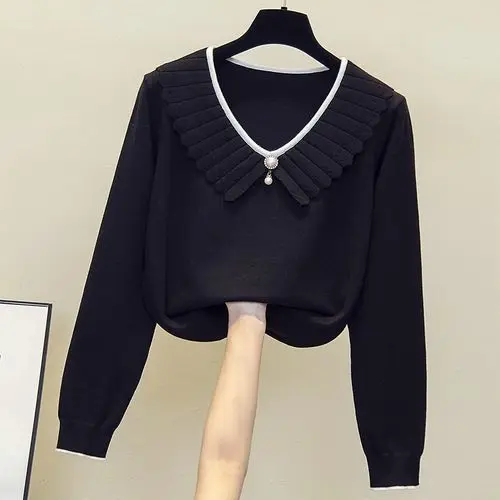 

Women's new loose knit top sweater pullover WHITE