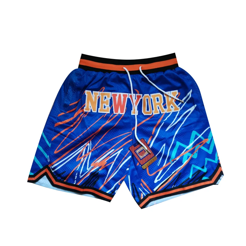 

Мужские баскетбольные шорты Нью-Йорк knфитили синяя сетка для бега из полиэстера прошитая с карманом