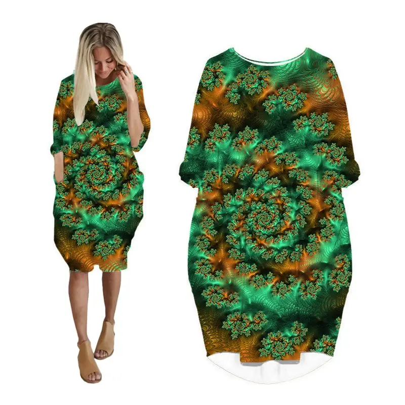 

Платье женское средней длины с длинным рукавом «летучая мышь»