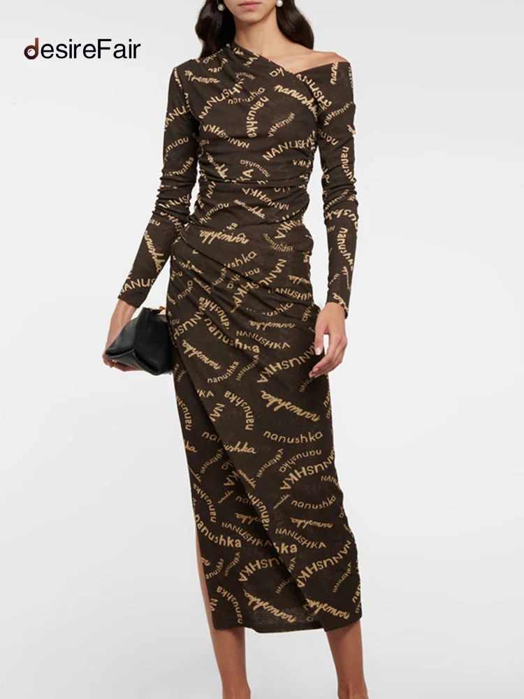 

Женский элегантный костюм с юбкой, плиссированная юбка с длинными рукавами и принтом букв, весна-лето 2023