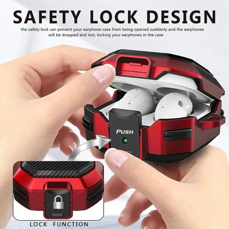 

Carbon Fiber Shockproof Full Cover Earphone Cover Case Protector Lock Case For Samsung Galaxy Buds Live Secure Lock