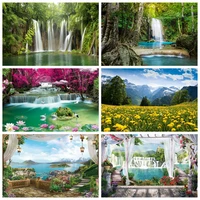 nature scenery waterfall mountain water spring landscape backdrop window forest jungle summer background photography banner prop