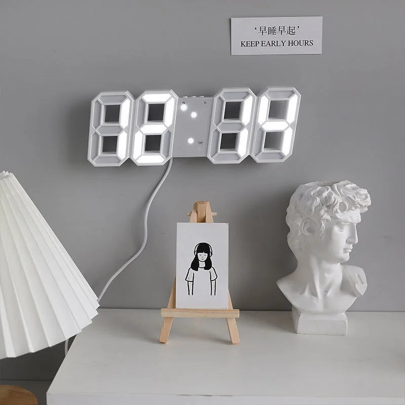 

3D LED Digital Clock Luminous Fashion Wall Clock Multifunctional Creative USB Plug in Electronic Clock Home Decoration