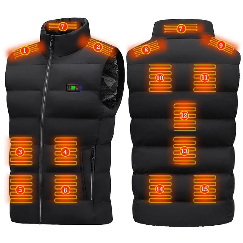 

Men 15 Areas Heated Vest USB Winter Outdoor Electric Heating Jackets Vest Warm Sprots Thermal Coat Clothing Heatable Cotton Vest