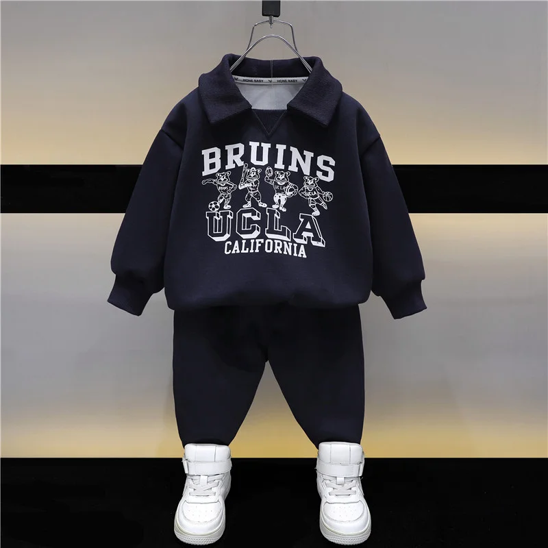 

Свитшот и брюки для мальчиков, хлопковый комплект из 2 предметов, детские спортивные костюмы 2023, очаровательные зимние осенние детские комплекты для подростков