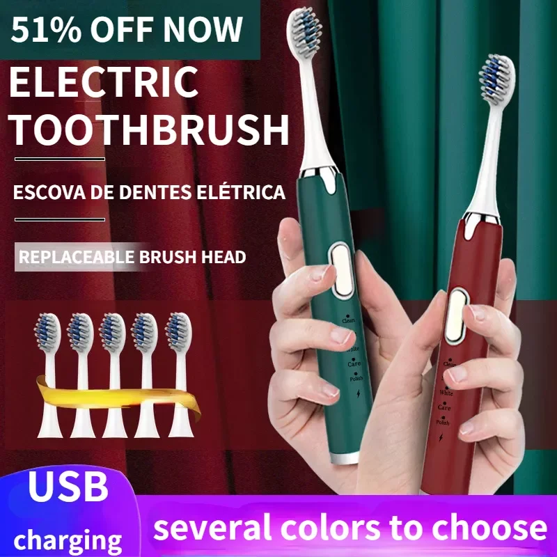 

Electric Toothbrush Adults Replaceable Brushhead USB Fast Charging Waterproof Automatic Oral Care Couple Dental Sonic Toothbrush