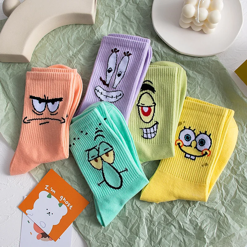 New Happy Funny Cartoon The SpongeBob Anime Socks Combed Cotton Casual Couples Harajuku Hip Hop Women |