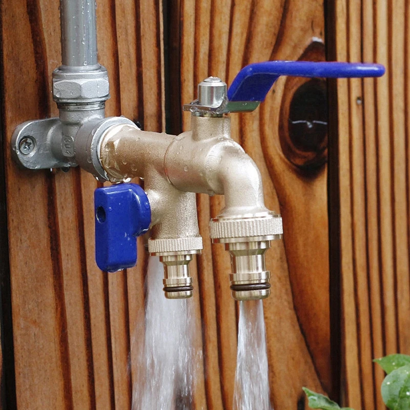 

Double Head Water Faucet 1/2'' 3/4'' Water Splitter Connector Coupling Adapter Valve Switch Garden Hose Irrigation Tap Joint