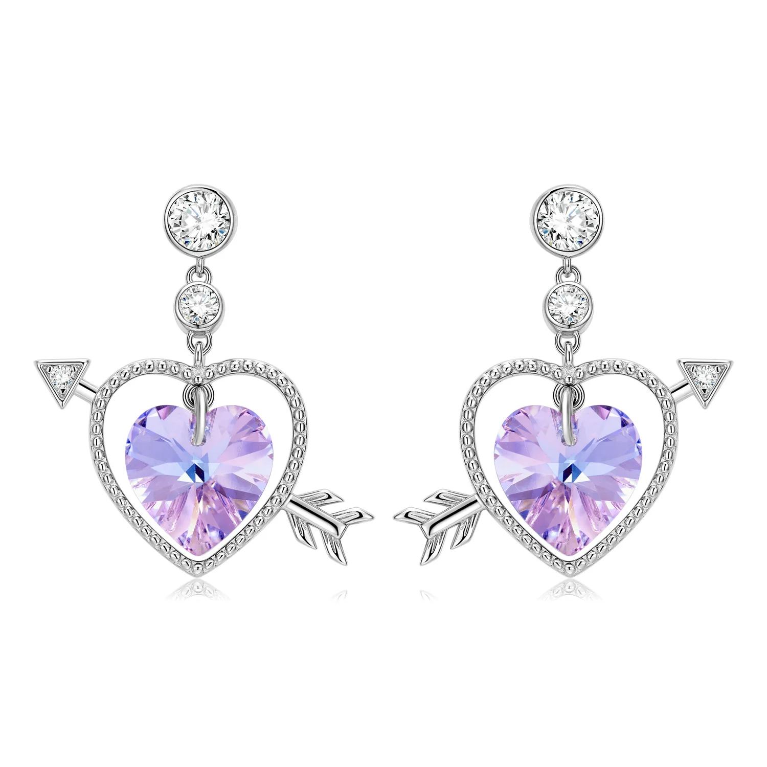 

Romantic S925 Sterling Silver Charm Cupid Arrow Valentine's Day Ladies Purple Heart Earrings As A Boutique Gift For Girlfriend