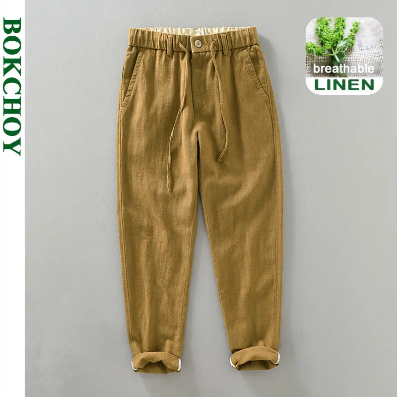 

2023 Spring Summer New 2023 Spring Summer New Linen Cotton Casual Pants Men Clothing Vintage Breathable Straight Trousers H1330