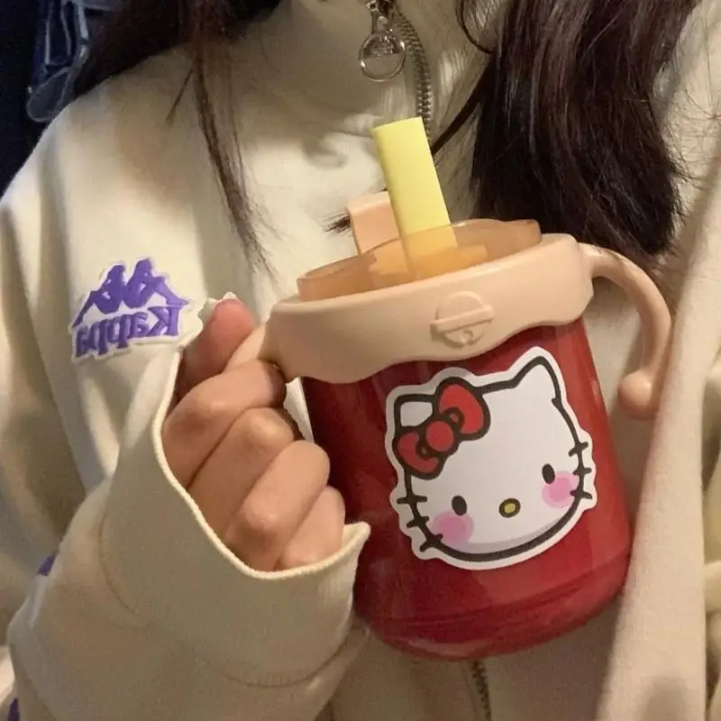 

Милая чашка для молока Sanriod Anime Hobby Kitty 300 мл, Двойная съемная изоляционная чашка, портативная чашка для воды с защитой от падения и соломинкой
