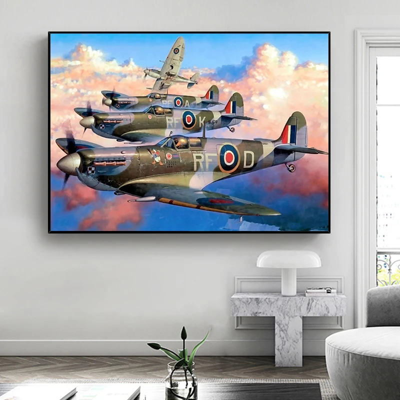

Worldwar Raf Posters and Prints Spitfire Fighter Wall Art Canvas Painting Modern Living Room Home Decoration Pictures (No Frame)