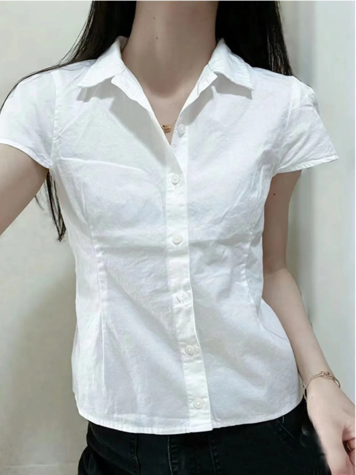 OOTD BM Женская одежда Новые рубашки из чистого хлопка с короткими рукавами и