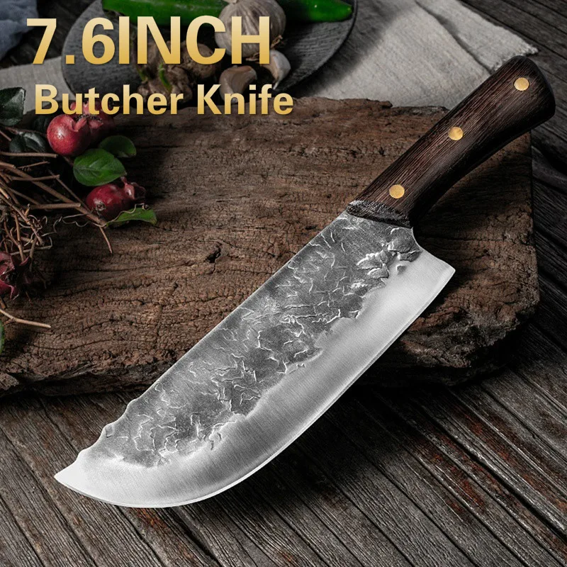 

10pcs 7.6inch Handmade Forged Kitchen Knife Butcher Meat Chopping Cleaver Chinese Chef Knife 5CR15 Stainless Steel
