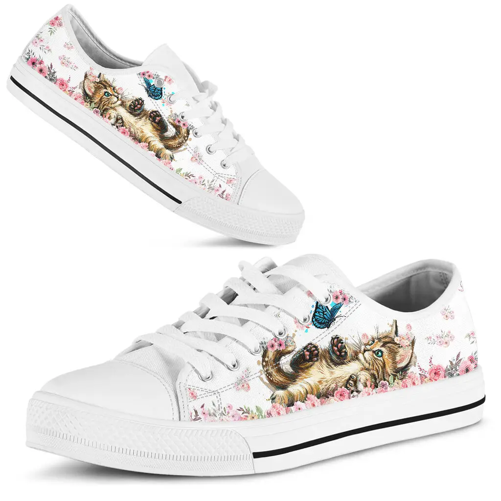 Женские кроссовки из парусины bkicute, с низким верхом, с изображением кошек, разноцветные