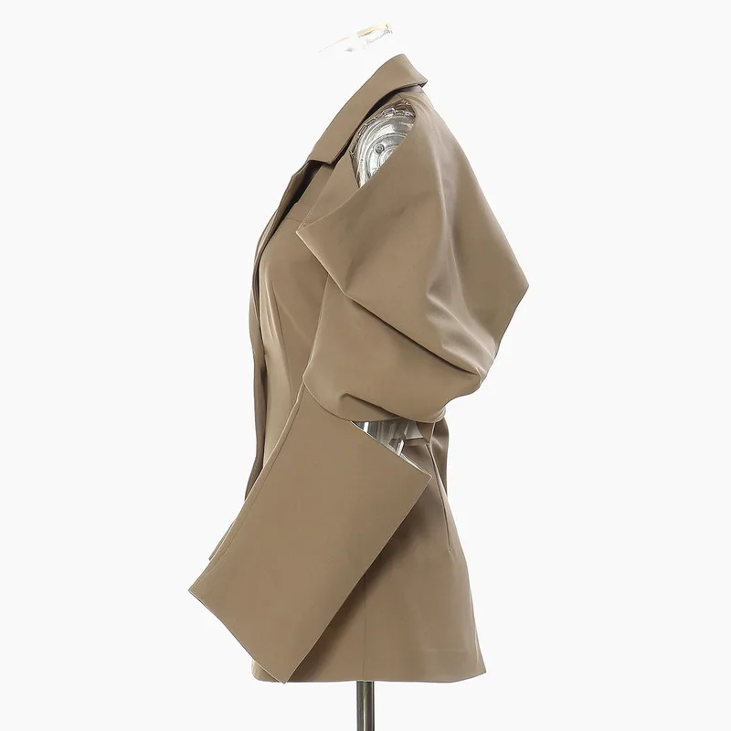 WTHT модный женский свободный пиджак с открытыми плечами нерегулярный дизайн