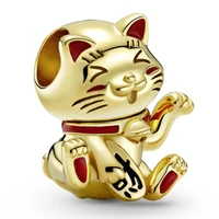 authentic 925 sterling silver moments chinese new year cute lucky cat charm bead fit pandora bracelet necklace jewelry