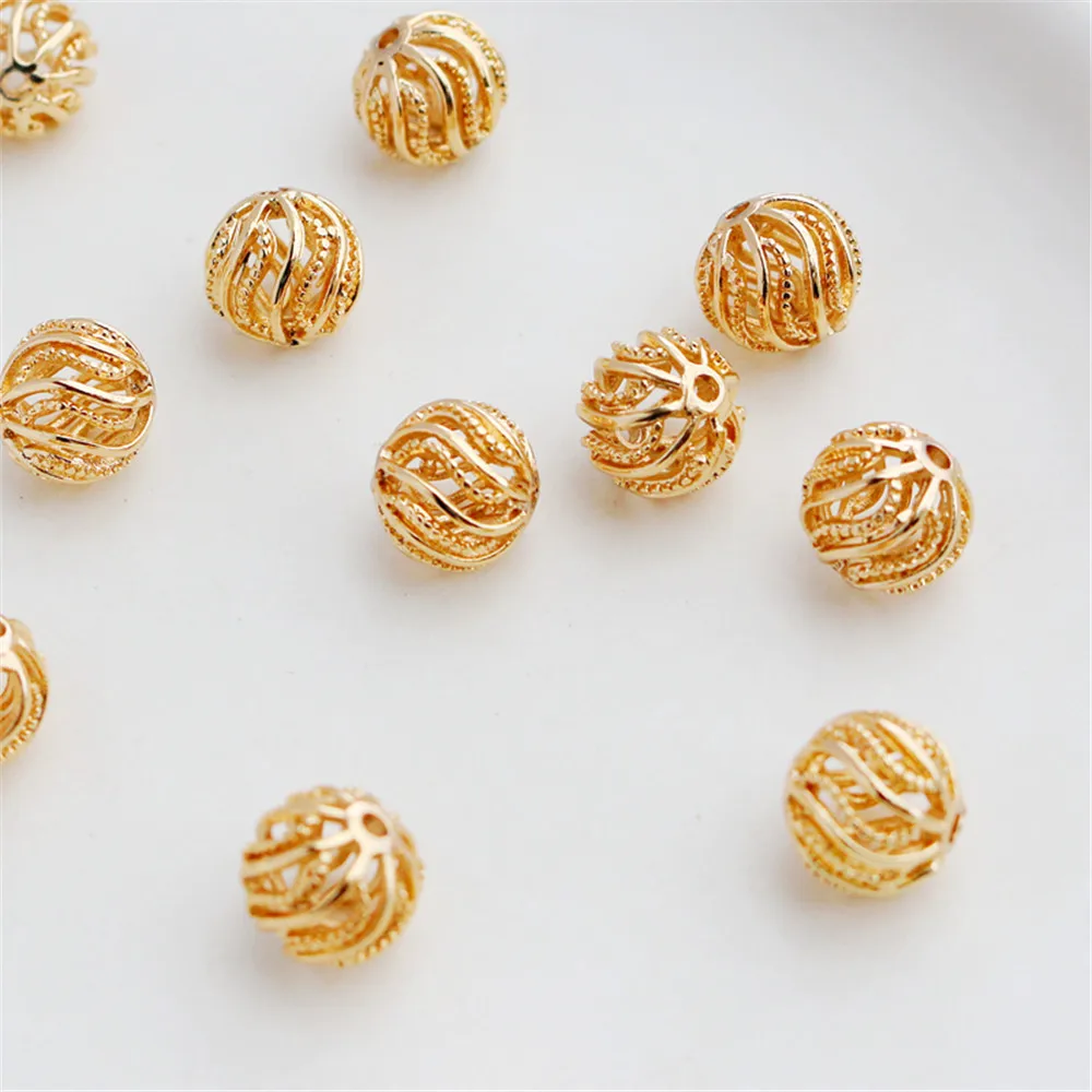 

14K gold cover color-preserving inverted mold lace hollow out beads melon pattern beads 10mm loose beads DIY handmade accessorie