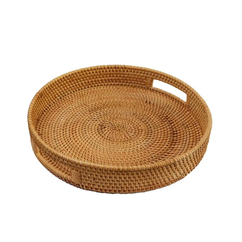 

Food Tray Multi-Function Fruit Decorative Afternoon Snack Basket Tray Rattan Tea Storage Hand Basket Plate Tray Woven